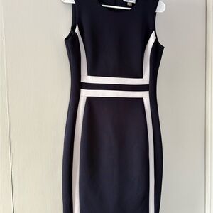 Calvin Klein Navy and White Midi Dress